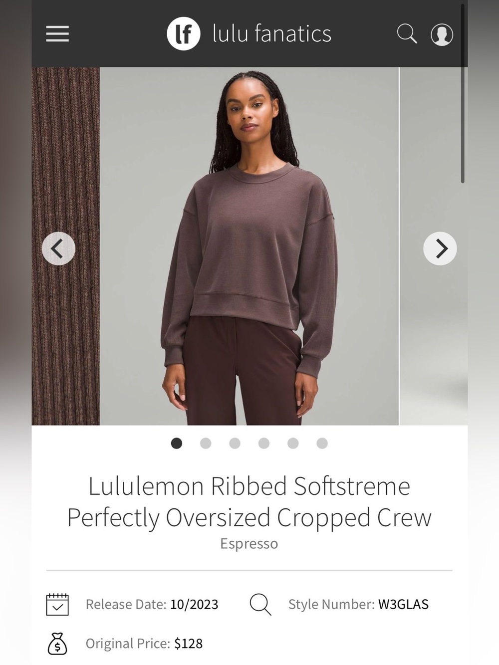 Lululemon Ribbed Softstreme Oversized Cropped Crewneck